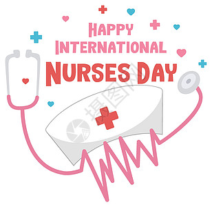 带听诊器和十字符号的快乐国际护士节字体卡通片插图学习指示牌海报空白科学字母标签医疗图片