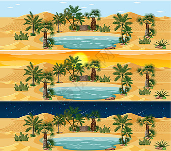 大不同时期的沙漠自然景观场景夹子太阳环境月亮绿洲沙丘艺术绘画日落森林图片