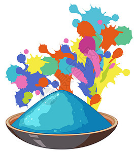 碗蓝色油漆粉末与五颜六色的背景图片