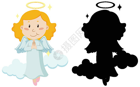 可爱的天使与它的 silhouett背景图片