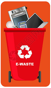 红色背景上带有回收符号的红色回收站图片