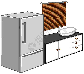冰箱与厨房家具隔离在白色背景上图片