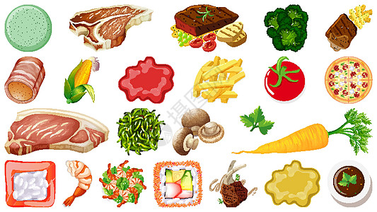 一套新鲜食品配料卡通片海鲜插图寿司蔬菜沙拉团体夹子收藏艺术图片
