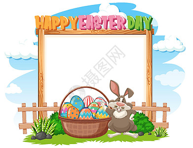 带复活节兔子和前卫鸡蛋的边框模板设计高清图片