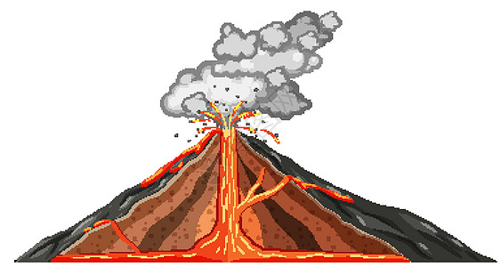 在白色背景上的火山爆发图图片