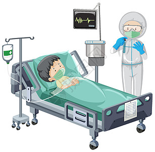 白色背景下病患躺在床上的医院场景插图死亡致命疾病绘画症状风景病毒性医疗药品图片