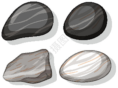白色背景上孤立的一组不同的石头形状图片