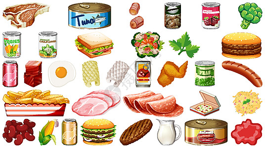 食品隔离套卡通片午餐芫荽团体营养收藏健康火腿插图绘画图片
