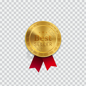 金牌徽章与红丝带矢量图勋章成就质量优胜者荣誉丝带竞赛销售商业网络图片