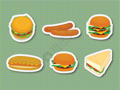 快速快食食品贴纸洋葱按钮面包包子阴影图层汉堡香肠午餐图片
