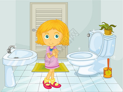 洗手间的女孩陶瓷房间风格龙头插图盆栽房子装饰地面卫生图片