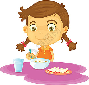 它制作图案的儿童桌子女孩勺子食物早餐水果卡通片微笑玻璃孩子们图片