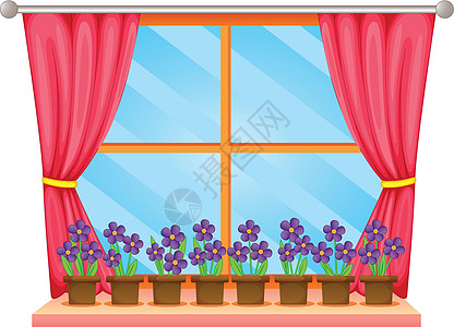 窗户紫色建筑盆栽窗台花朵植物边界框架窗帘粉色图片