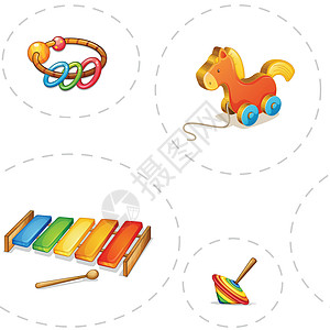 玩具蓝色木琴插图车轮塑料木头婴儿平铺乐队戒指图片