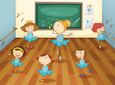 教室里的女孩课堂女性孩子们微笑跳舞演员房间黑板上学学校图片