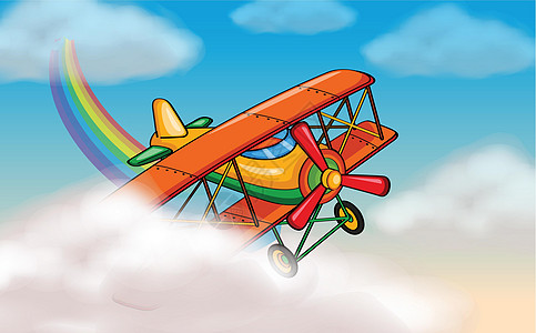 飞机白色座舱彩虹天空蓝色卡通片空气草图桁架航空图片