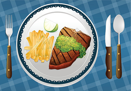 一个 foo蓝色午餐蔬菜勺子手指面包牛肉炊具绘画小麦图片