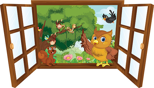 各种动物材料欢迎小路木头空格处猫头鹰动物园绿色鸟类丛林图片