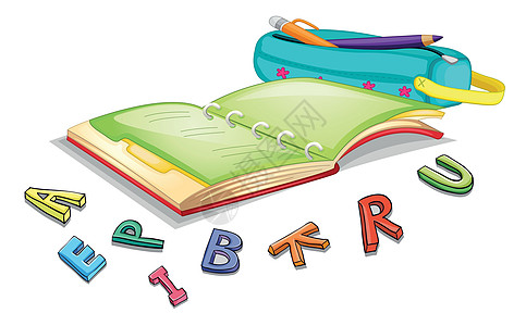 字母表和嘘声脚本橡皮铅笔绘画语言学校首都小袋英语学习图片