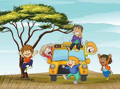 孩子们和学校绘画女士车辆运输叶子蓝色草图植物男性英语图片