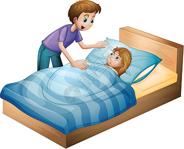男孩和熟睡的女孩睡眠卡通片唤醒女士男生男性家庭孩子们女性家具图片