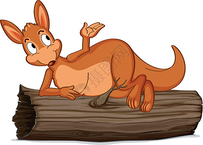 澳洲袋鼠木头展示小袋鼠婴儿尾巴日志乐趣动物卡通片动画设计图片