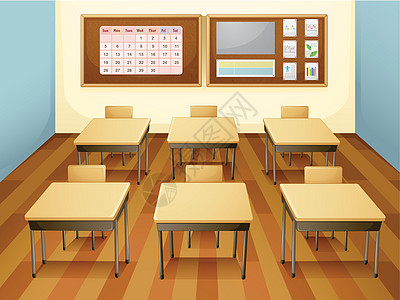 课堂教室学校木头家具图表草图上学白色桌子卡通片日历图片