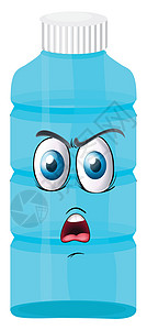 一个带有面部表情的瓶子蓝色塑料插图情绪玻璃材料眼睛店铺绘画贮存图片