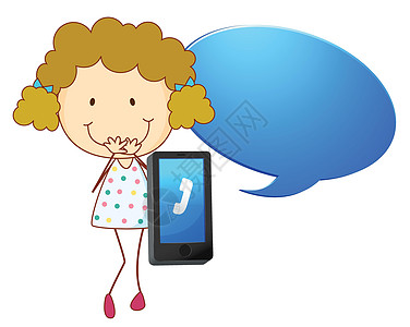 一个有手机的女孩讲话消息细胞女士电讯卡通片展示电话讯息帮助图片