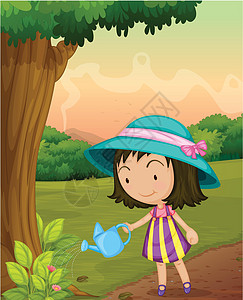 浇水花园女士蓝色蝴蝶花朵公园植物女性场景女孩裙子图片