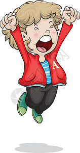 a 男孩跳跃裤子快乐夹克优胜者男人红色卡通片男生男性图片