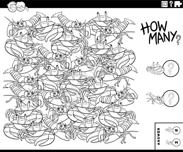计数卡通鸟教育游戏着色书 pag数字螃蟹动物工作潮蟹插图计算项目小龙虾工作簿图片