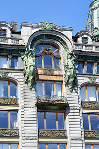圣彼得堡著名的Singer房屋大楼建筑细节的视图 在圣彼得堡旅行地球观光中心纪念碑大街城市历史建筑学房子图片