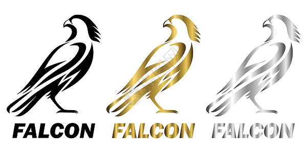 三色黑金银线艺术矢量插图在猎鹰的白色背景上 适合制作logo图片