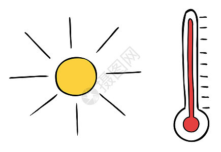 太阳温度计和酷热天气的卡通矢量图解季节阳光绘画气象热带环境海滩气候危险艺术背景图片