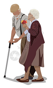 拄着拐杖的祖父和祖母图片
