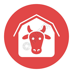 牛棚矢量平面白色字形图标 农场动物标志图片