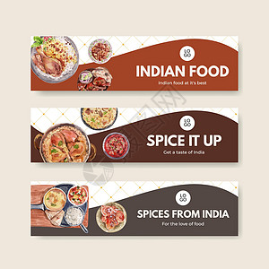 带有印度食品概念设计的横幅模板 用于广告和营销水彩插图美食香料咖啡店食谱午餐食物早餐菜单厨房烹饪图片