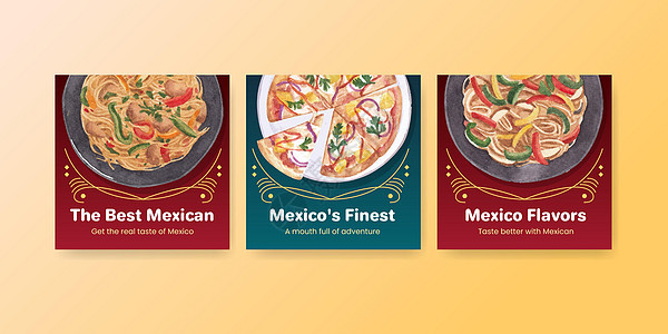 广告模板与墨西哥食品概念设计水彩插图餐厅营销辣椒美食菜单手绘胡椒背景图片