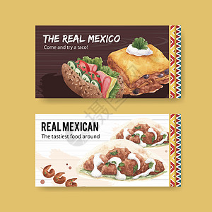配有墨西哥食物概念设计水彩画图的Twitter模板胡椒美食插图互联网广告手绘辣椒社交媒体菜单图片