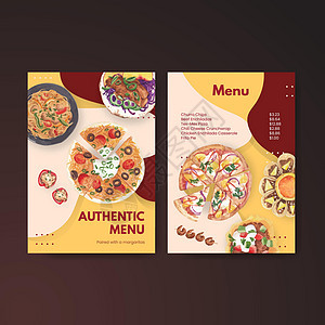 配有墨西哥食品概念设计水彩色插图的菜单模板手绘水彩美食胡椒辣椒广告餐厅咖啡店传单营销背景图片