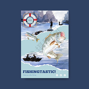 带有渔营概念 水彩色风格的海报模板水彩营销广告动物闲暇比赛俱乐部运动海鲜娱乐图片