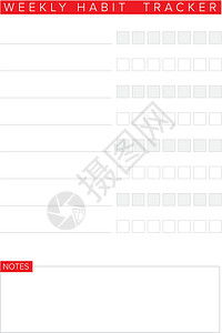 每周习惯追踪器模板日历红色笔记清单杂志组织打印日程笔记本规划师背景图片