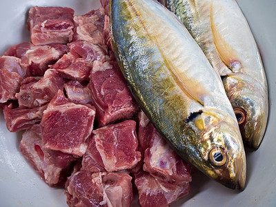 食用食品成分 麦鱼和猪肉骨头餐厅肋骨钓鱼食物皮肤厨房美食营养架子动物图片