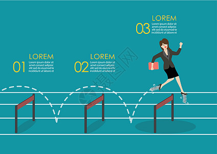 穿着弹性弹簧鞋的女商务人士跳过障碍信息图 跳过障碍信息图图片