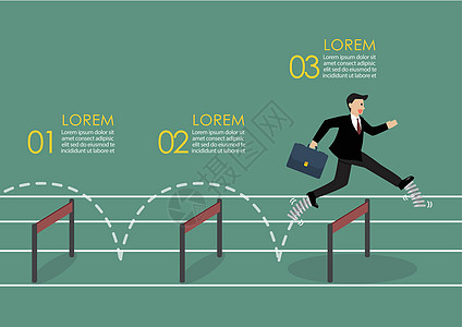 拥有弹性弹簧鞋的商务人士跳过屏障信息图图片