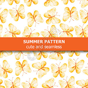 黄蝴蝶的水彩色图案 夏季横幅背景图片