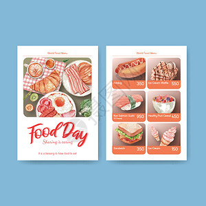 菜单模板与世界食品日概念设计餐厅和食品店水彩 vecto美食绿色水果店铺早餐营养餐厅健康世界粮食图片