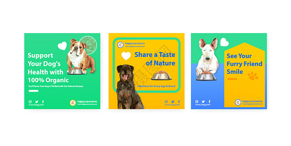 广告模板与狗和食品设计小册子和营销水彩它制作图案宠物插图小吃手绘猎犬绘画传单打印动物海报图片
