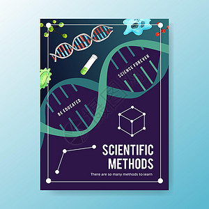 带有试管细胞水彩插图的科学海报设计图片